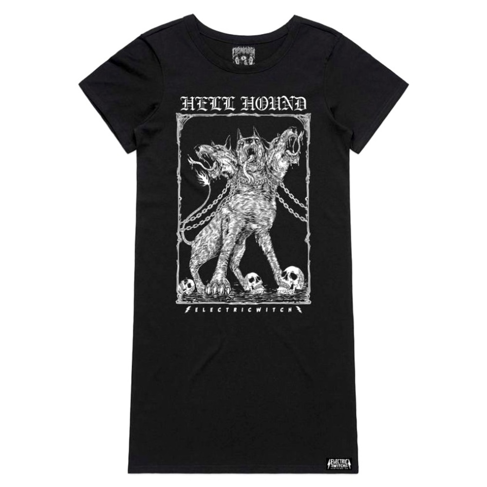 Electric Witch ‘Hell Hound T Shirt Dress’ Skulls Size Large L Slim Fit NWT